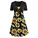Abiti casual intelligenti per le donne Liquidazione Estate Shift Abiti Vacanza Spiaggia Prendisole UK Moda Donna Estate Casual Solid Top Bandage Manica Corta+Stampa Abito, 03 Nero, S