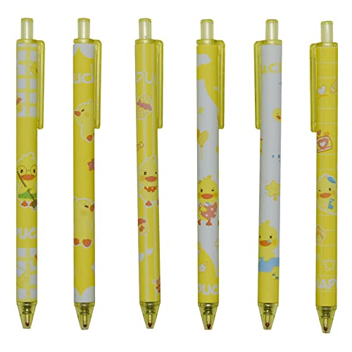 Maydahui 12Pcs Yellow Duck Gel Pens Cute Kawaii Pen Retractable Printing Animal Pens Black Ink For School Office Stationery #TOP7