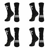 BeSlivewell 4 Pairs Cross Grip Soccer Socks Anti-Slip Christian Sports Sock Religious Faith Sock with Rubber Dots (black)