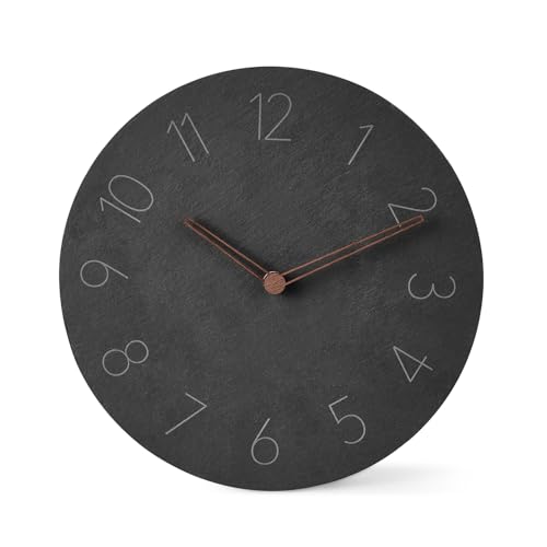Image of Amazon Basics Analog Wall Clock with 12Hr Display, Matte Slate Finish, Battery Operated, Black Color, Easy Wall Mount, Lightweight & Stylish Design for Home & Office - 25x25x4.8cm
