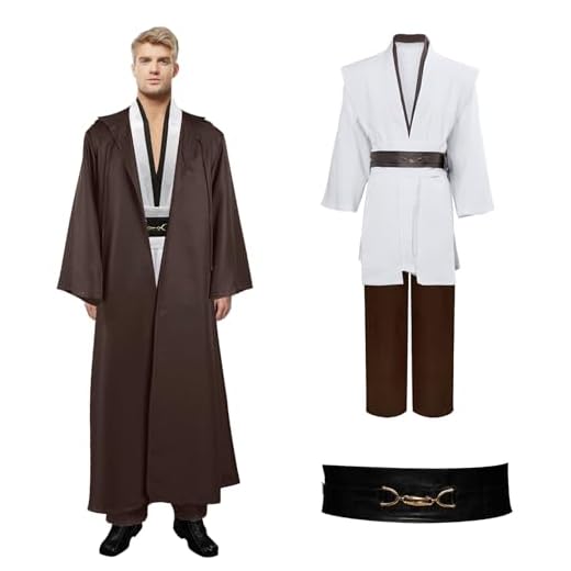 Moiuguli Disfraz Jedi Adulto, Obi Wan Kenobi Túnica Jedi Túnica con Capucha Capa, 7 Piezas Medieval Halloween Carnaval Cosplay, Disfraz de Caballero Set de Accesorios