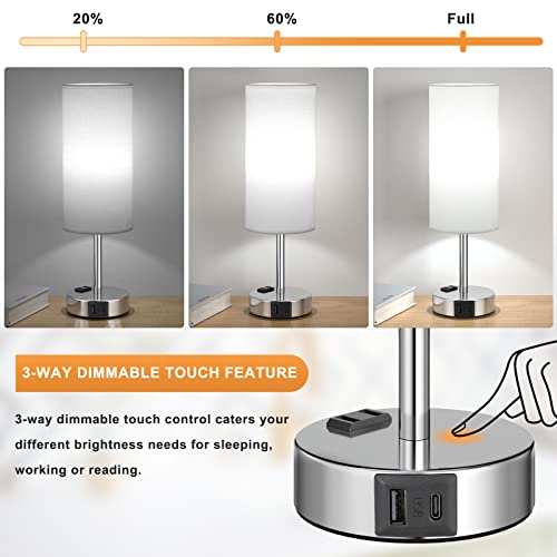 Touch Lamps For Bedrooms Set Of 2 Bedside - 3 Way Bedroom Lamps For Nightstand, Modern End Table Lamp With Usb C Ports Outlets, Two Dimmable Bed Side Lamps For Living Room, Night Stand Light Kid Guest #TOP1