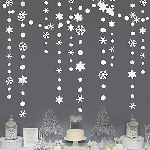 Image of pinkblume 52Ft Winter Wonderland Party Decorations White Snowflake Garland Metallic Glitter Snowflakes Streamer for Winter Onderland Christmas Frozen Birthday Wedding Baby Bridal Shower Party Supplies