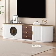 70.8" Modern Minimalist White TV Stand for TVs up to 80 Inches, Wooden Media TV Console Table with 3 Drawers and 2 Cabinets for Living Room