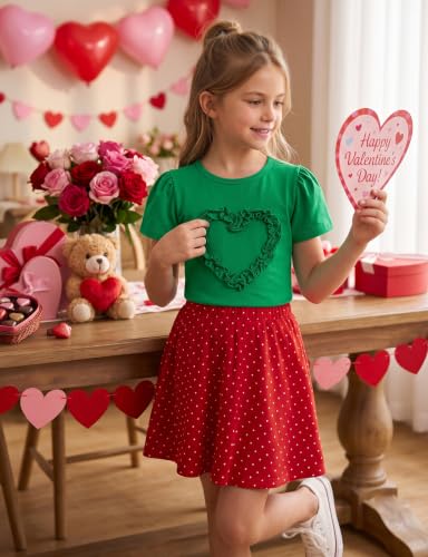 Image of Noomelfish Girls Ruffle Heart T-Shirts Cute Short Sleeve Tee Tops (3-12 Years)