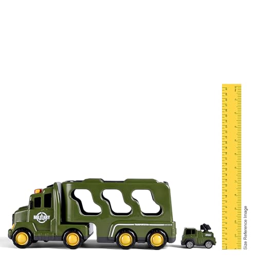 Image of Play Nation 5-in-1 Friction-Powered Truck Toy Set with Light&Sound-Educational Transport Carrier Vehicle for Kids 3 Years+,Emergency Rescue Toy for Girls&Boys,Birthday Gift (Military Army,Green)