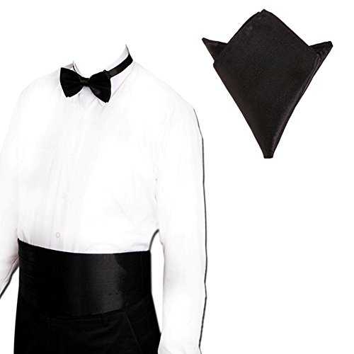 Flywife Bow Ties For Men Black Red White Royal Blue Purple Pink Green Navy Blue Burgundy Cummerbunds Pocket Squares Set (Black) #TOP1