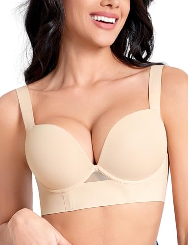 Push Up Padded Bras for Women Add 2 Cups Longline Plunge T Shirt Everyday Bra Underwire Support