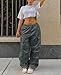 Neyaolk Women's Grey Cargo Pants, Large, 30 Inseam, 32 Waist, Low Rise, Wide Leg, 6 Pockets, All Seasons, Solid, Casual, Party, Vacation