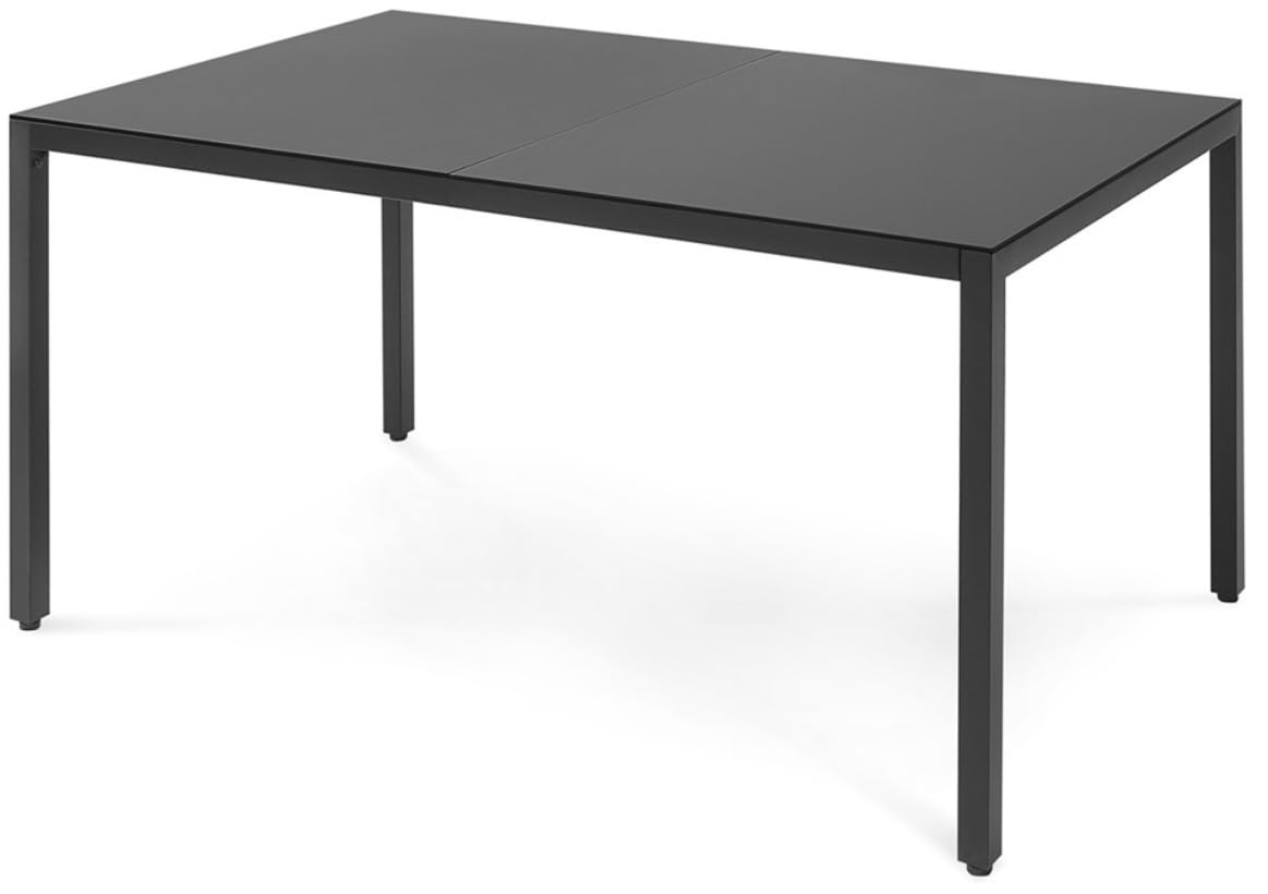 Gartentisch aus Glas und Stahl wetterfest moderner Esstisch für Garten Balkon Terrasse robust pflegeleicht in Schwarz als Variante erhältlich (70x120x71 cm)