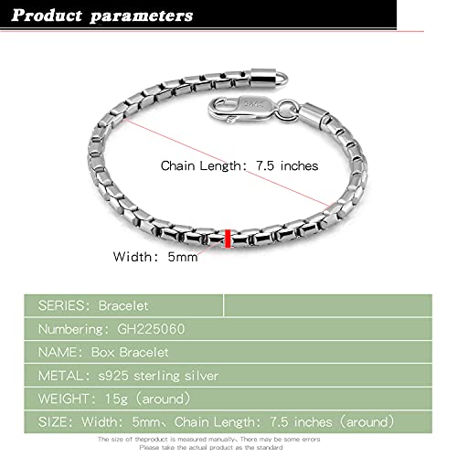 Dankadi Men 925 Sterling Silver Bracelet Fashion Italy 5Mm Square Rolo Link Round Box Chain Boy Bangle 6.5 "7" 7.5 "8" 8.5" 9" Fine Cuff Jewelry Gift (7) #TOP4