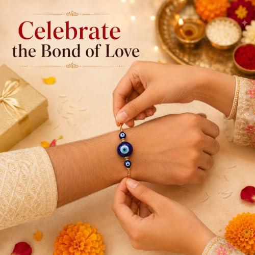 Image of Shubhanjali Crystal Beads Rakhi for Brother | Handmade Healing Crystal Stone Designer Rakhi for Bhaiya | Raksha Bandhan Gift Set with Roli Chawal, Kumkum, Greeting Card & Potli