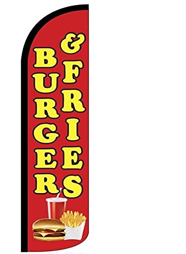 4 Less Co BURGER FRIES - Windless Swooper Flag Feather Banner Sign 3x11.5 ft Tall (Flag Only) rz