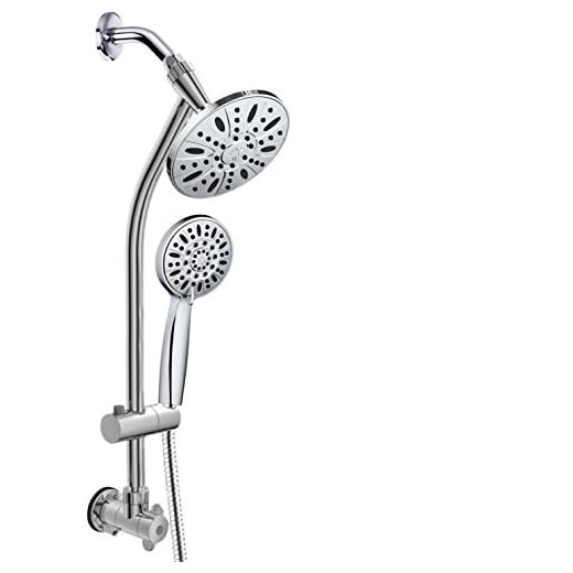 Dream Spa Shower Heads | Shower Head AquaDance 28" Drill-Free Stainless Steel Slide Bar Combo Rain Showerhead 6-Setting Hand Revolutionary Low 3-Way Diverter for Easy Reach, Dual Shower Head Spa System - Chrome Finish