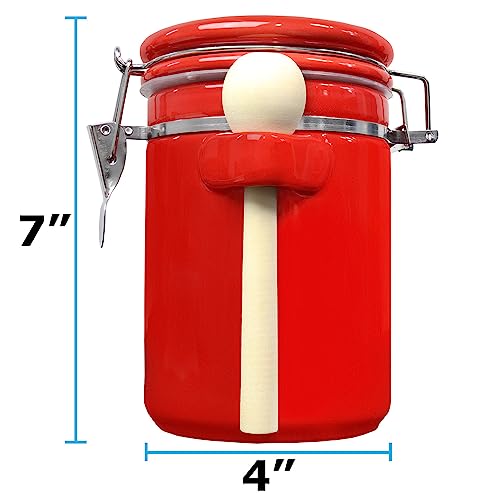 Blue Donuts 40 Oz Ceramic Airtight Jar, Ceramic Airtight Food Storage Containers, Ceramic Kitchen Canisters, 1182 Ml Airtight Jar, Flour Jar With Lid, Airtight Food Storage Containers For Pantry, Red #TOP1