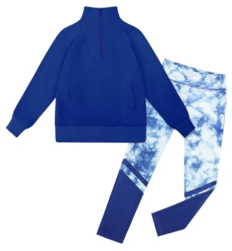 GRACE KARIN Mädchen Bekleidungssets Kinder Langarm Sweatshirt Leggings Set Winter Top + Hose Königsblau 13-14 Jahre