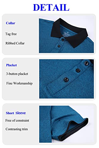 Bepuzu Golf Shirts For Men Dry Fit Performance Moisture Wicking Polo Short Sleeve Rib Collared T-Shirt,Navy-L #TOP3