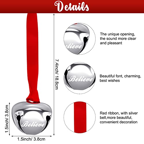 1.5 Inch Believe Bell Ornament Christmas Sleigh Bell With Red Ribbon Metal Christmas Bell Ornament For Christmas Tree Holiday Decoration (Silver, 12 Pieces) #TOP6