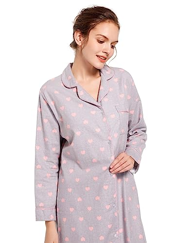 Image of CHUNG Women Nightgowns Brushed Cotton Flannel Nightshirt Dress Long Nightwear Nighties Cozy Sleepwear