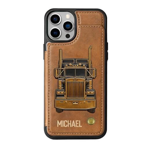 DATTYCAFT Truck Driver - Personalized Trucker Wallet Phone Case, Tow Truck Driver Thank You Appreciation Leather Flip Phone Case, Birthday Gift for Drivers Men Husband Multicolor