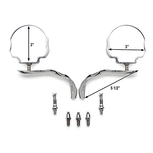 SMT-MOTO Skull Flame Chrome Motorcycle Side Mirrors, Adjustable, Compatible With Dyna Softail Sportster Bobber Chopper