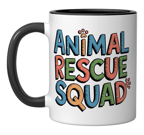 Save Pet Animal Rescue Squad, Dog and Cat Rescue Team Ceramic Mug, Black/White