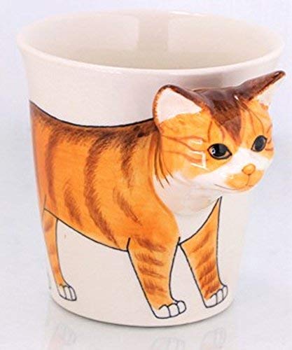 b2see Tasse Katzenmotiv Katze 3D Tasse Keramik Tier Tasse 3D als Geschenk für Tierliebhaber Katze roter Tiger 14 x 15 x 10 cm Cover