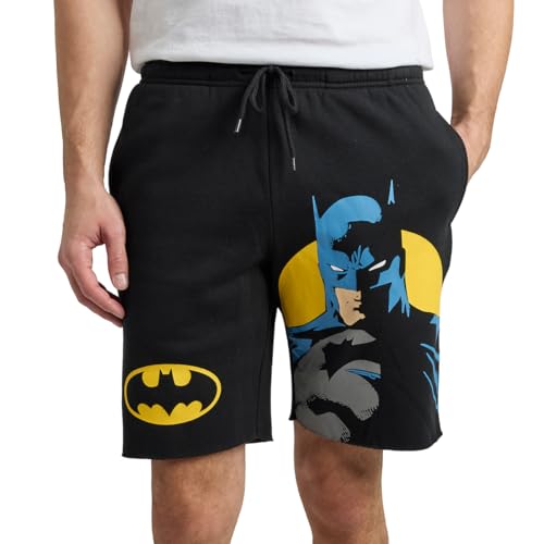 Bioworld Batman Logo & Pose Mens Black Cotton Fleece Lounge Shorts -Large