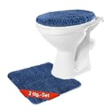 BENKSTEIN WC-Vorleger-Set 2-teilig in blau | weich & rutschhemmend – Badgarnitur mit WC-Vorleger (50 x 55 cm) & Deckelbezug (49 × 51 cm) | flusenfrei & waschmaschinengeeignet | kuscheliger Badteppich