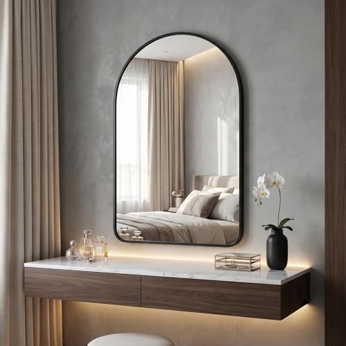 Image of HARRITPURE 24 inchx36 inch Arched Bathroom Mirror, Wall Mounted Mirror, Black Arch Mirror, Aluminum Alloy Frame Wall Mirror for Living Room, Bedroom, Entryway