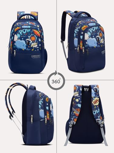 Image of Lavie Sport Boom 30L Navy Backpack |Organizer & Bottle Holder |Gift for Men, Women, Boys, Girls | Laptop Sleeve for School & College