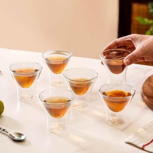 Image of Nestasia Double Wall Shot Glass Set of 6 (100ml) | Dishwasher Safe, Transparent, Elegant Funnel-Shaped | Stylish Glasses for Whiskey, Liquor, Cocktails, Vodka, Tequila