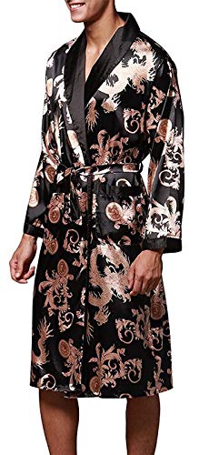 VERNASSA Mens Satin Robe Silk Long Sleeve Kimono Bathrobe Sleepwear Loungewear