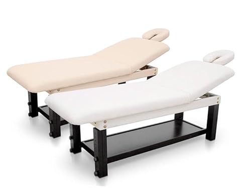 QUIRUMED SPA- und Ästhetiktisch aus Holz mit klappbarer Rückenlehne, höhenverstellbar, hochdichte Polsterung, Abnehmbarer Kopf, ideal für Massagen und Behandlungen, 184 x 70 cm, Farbe Beige