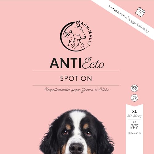 Annimally Floh- und Zeckenschutz Spot ON für Hunde - Effektives Zeckenmittel für Hunde, 3 Monate Langzeitschutz Flohmittel & Zeckenschutz - (30-50kg)