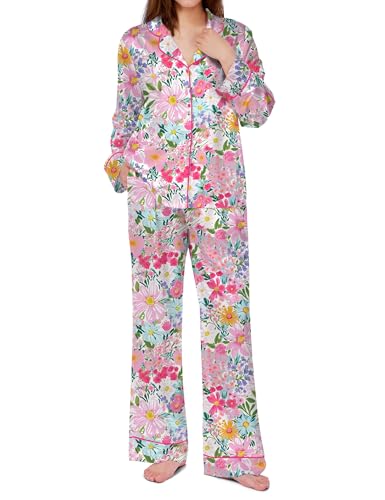 Image of SHESHOW Satin Pajamas for Women Set Long Sleeve Button Down Sleepwear 2 Piece Nightwear Women Pjs Sets Size XS-XXL