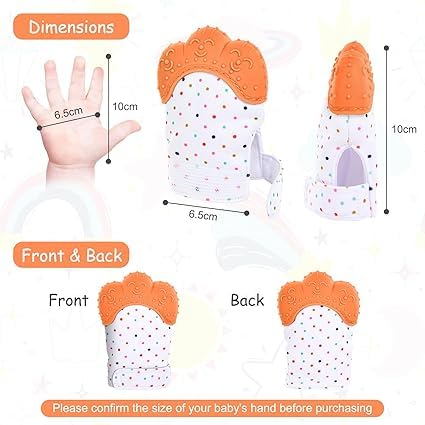 Image of WAHHSON Cotton Baby Soft Teething Mitten Teether Glove, Teether For 0-12 Months Baby, Teething Pain Relief Toy Glove, Natural Remedy For Infants & Toddlers | Infant Teething Mittens (Orange, Pair of 1)