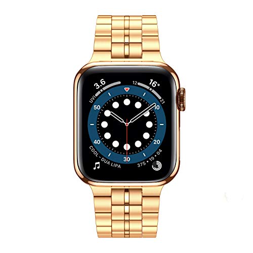 Fitlink Ultra Thin Stainless Steel Metal Wristband Strap for Apple Watch 38/40/41/42/44/45mm, Replacement Bracelet Band Compatible with Apple Watch Series 7/6/5/4/3/2/1/SE(38/40/41mm,Gold)