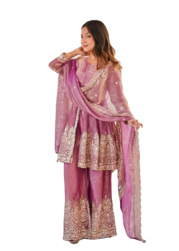 Image of Women's Embroidered Peplum Kurta Palazzo Dupatta Set | Ethnic 3 Piece Suit Set