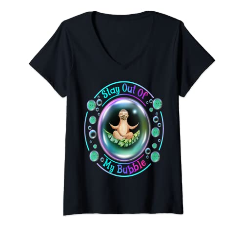 Womens Stay Out of My Bubble Socially Distancing Sloth Womens Mens V-Neck T-Shirt
