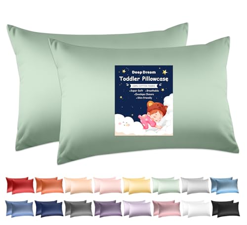 Image of Deep Dream Toddler Pillowcases for 13x18 Pillow 2 Pack, 100% Cotton Travel Pillow Case Cover, 600 Thread Count Cotton Pillow Covers, Soft & Breathable Small Pillow Cases Envelope Closure, Baby Blue