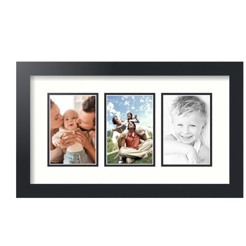 ArtToFrames Collage Picture Frame 3 Opening 3-4x6 Photo Frame | Made in USA | Black Frame Light Cream and Black Mats | Wall Mount Multi Photo Display 20X12 Full Size