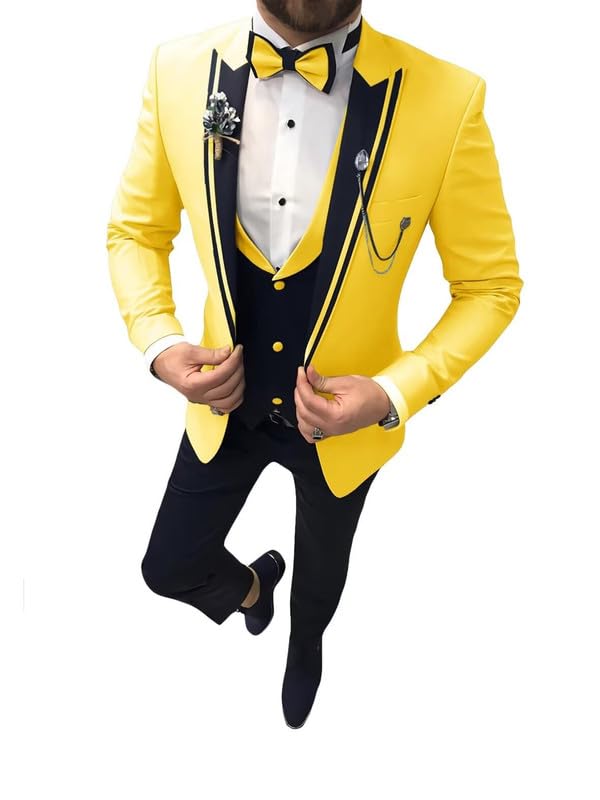 Men Suits Slim Fit,3 Piece Suit Men One Button Wedding Tuxedos Formal Prom Party Blazer Vest Pants