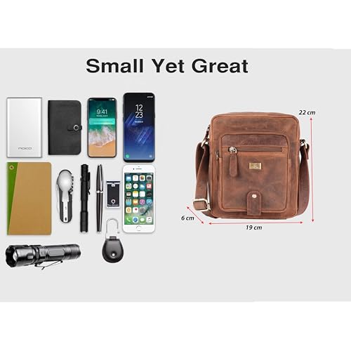 Image of Premium Genuine Leather Messenger Sling Bag for Men & Women - Multipurpose Crossbody Bag with Adjustable Strap & Multiple Pockets for Travel, Office, Work, College & Daily Use