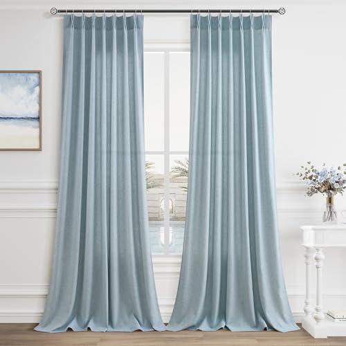 Aersas Light Blue Pinch Pleat Linen Curtains 90 Inches 2