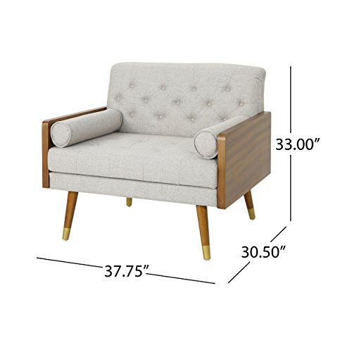 Christopher Knight Home Greta Mid Century Modern Fabric Club Chair, Beige, Dark Walnut 30.5D X 37.75W X 33H In #TOP2