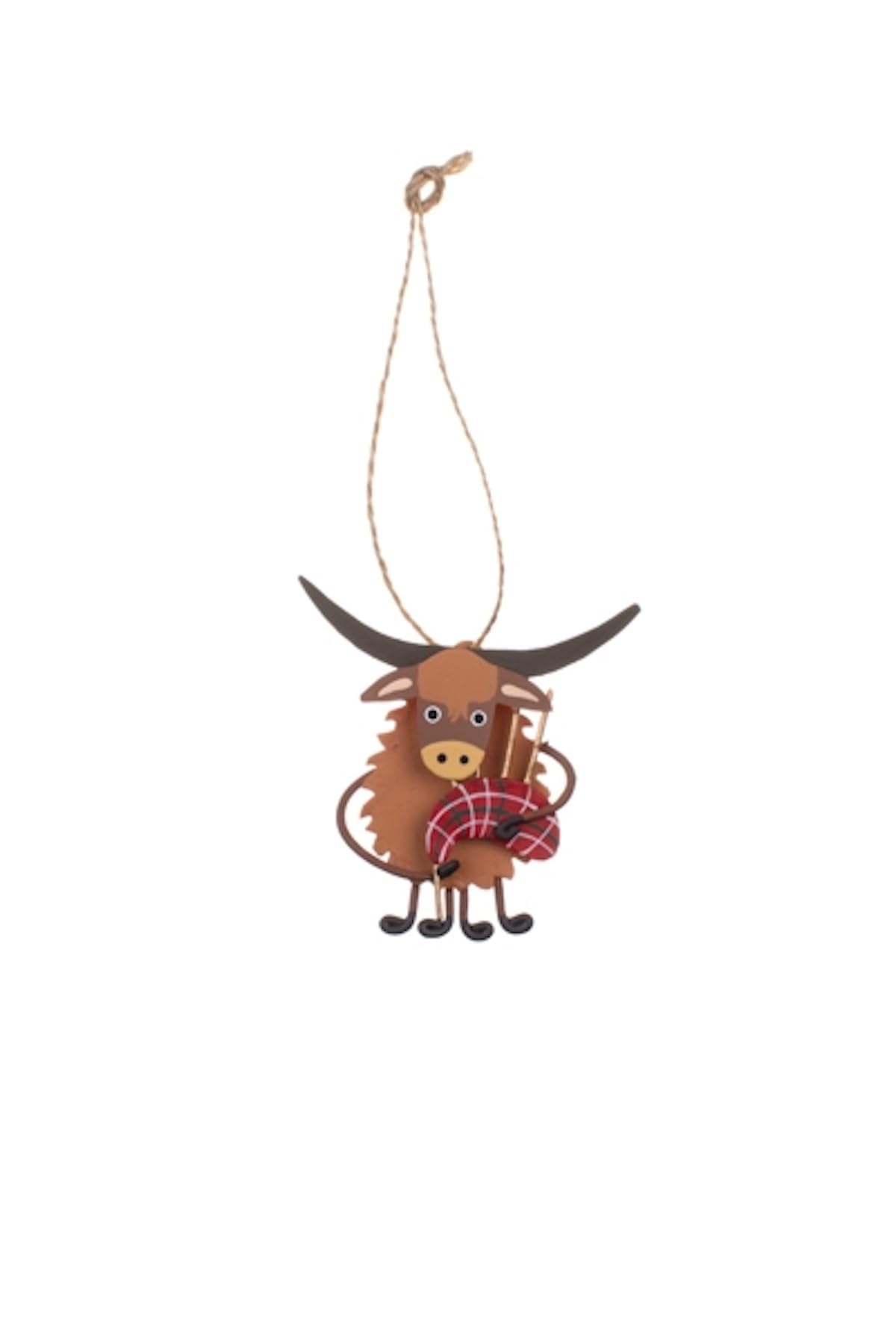 Shoeless Joe Highland Cow With Bagpipes Christmas Tree Decoration