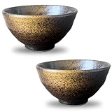 Mino ware - Cuenco de arroz, Gohan Chawan, estilo esmaltado Kinsai negro, juego de 2