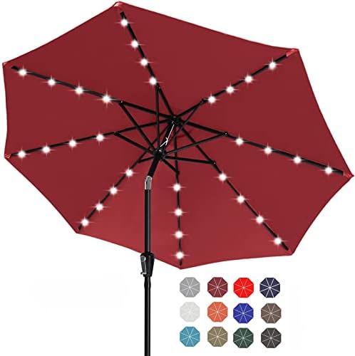 ABCCANOPY Durable Solar Led Patio Umbrellas with 32LED Lights 9FT (Burgundy)