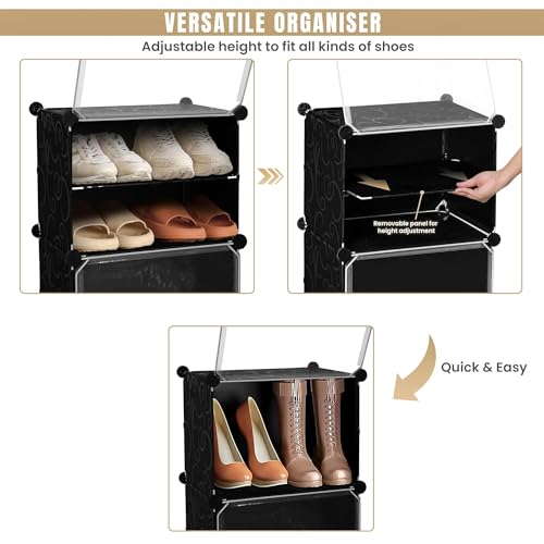 Image of Shoe Rack Multipurpose 5 Shelves Shoe Rack with Zip Door Cover & Side Pockets, Multiuse Wide Shelve,Rack for Footwear, Toys, Clothes (White, 6-Layer)